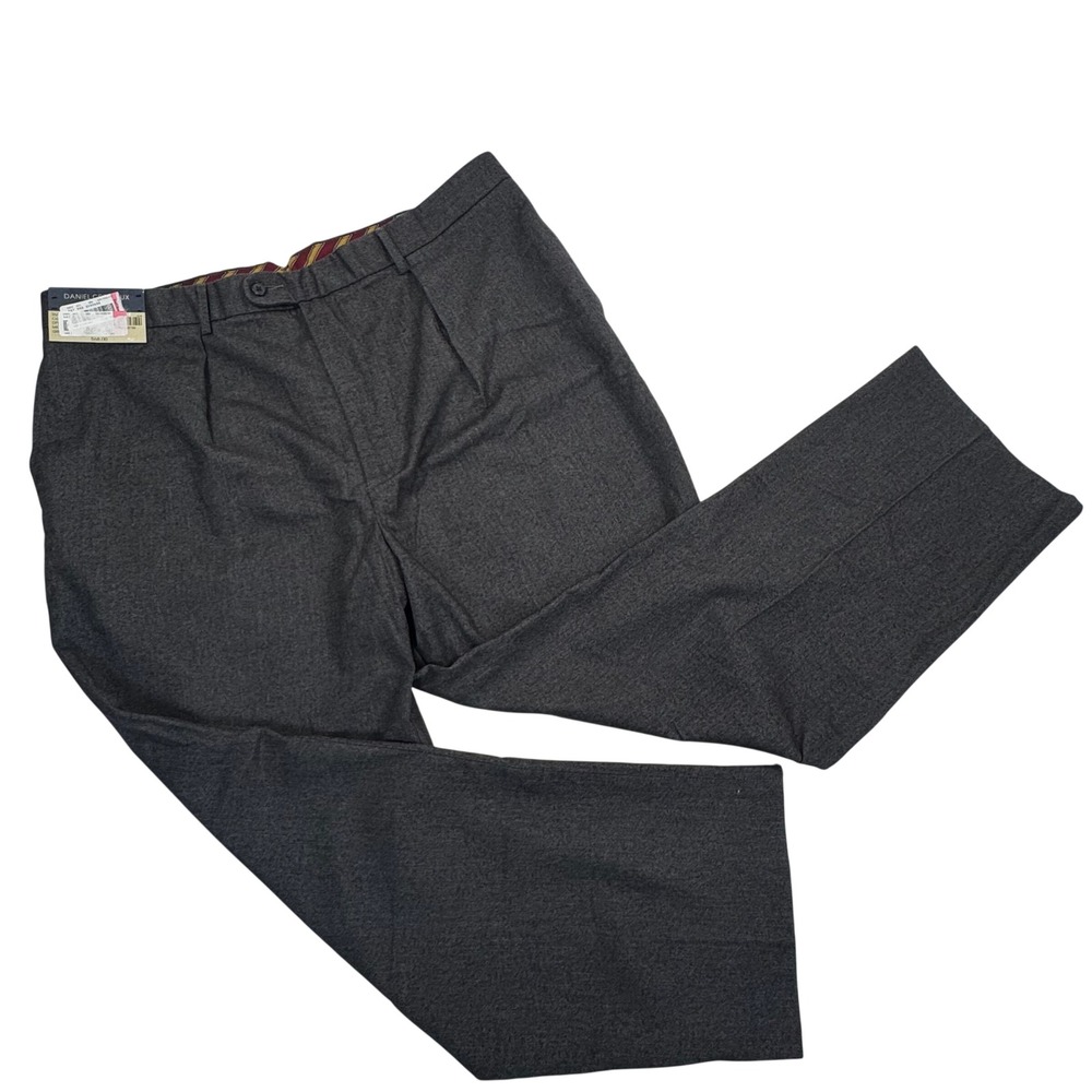Daniel Cremieux Collection Mens 42x30 Charcoal Gray Herringbone Pleated Pants